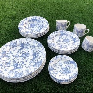 Staffordshire engraving bird of paradise dishes